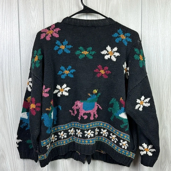 Express Sweater Small Vintage Floral Cardigan Cotton Grandmacore 90s Horse Knit - Picture 6 of 6